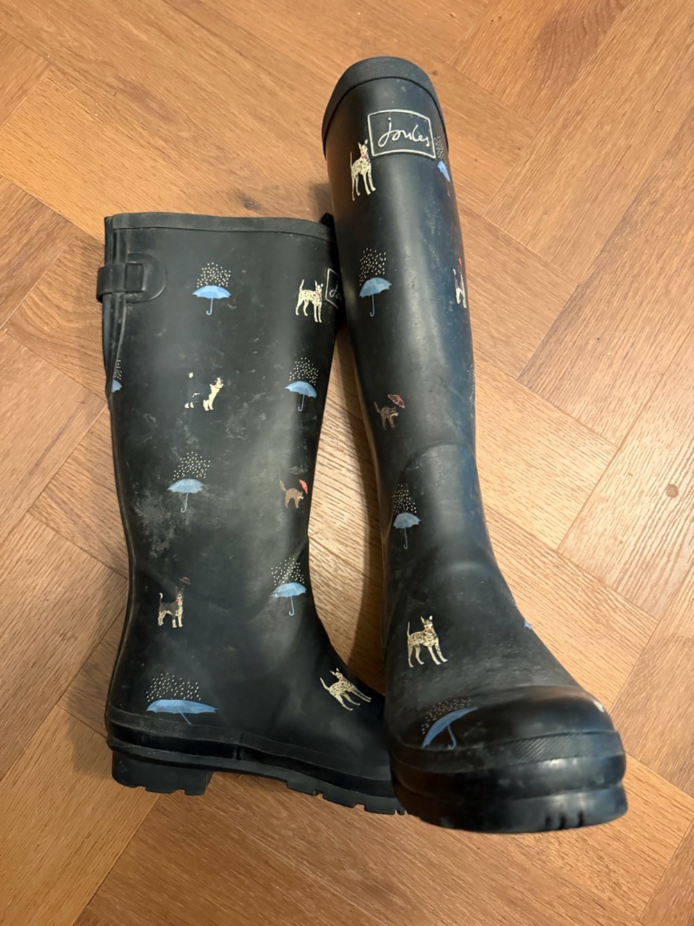 Joules Tall Rain Boots Raining Cats and Dogs Print Waterproof Wellies